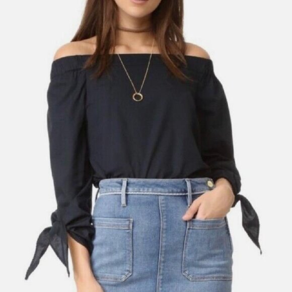 Free People Tie Sleeve Off The Shoulder Strapless Navy Black Top (Ladies Size M) - Picture 2 of 9